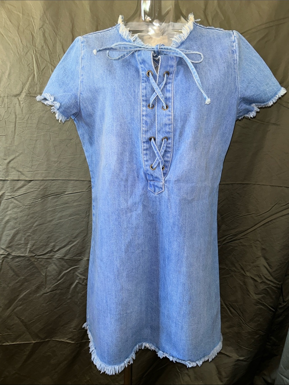 Guess Light Blue Denim Lace-Up Mini Dress